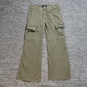 Dana Foley NYC Cargo Wide Flare Leg Pants Women Small Army Green Military Twill